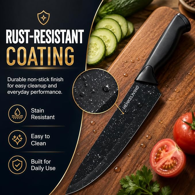 Knife Set, 14-Piece Starry Black Dishwasher Safe Kitchen Knife Block Set with Built-In Sharpener, German High Carbon Stainless Steel Blades, Ultra Sharp with Ergonomic Non-Slip Handles