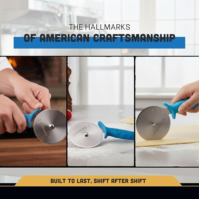 Dexter-Russell P177AH 4-Inch Pizza Cutter with High-Heat Blue Handle | DEXSTEEL® Stain-Free High Carbon Steel Blade | Commercial Grade, Dishwasher Safe