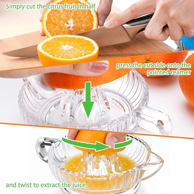Manual Glass Lemon Squeezer Citrus Juicer for Fresh Juice Cooking Cocktails | Orange Lime Juicer Heavyweight Glass With Handle And Pour Spout, Dishwasher Safe