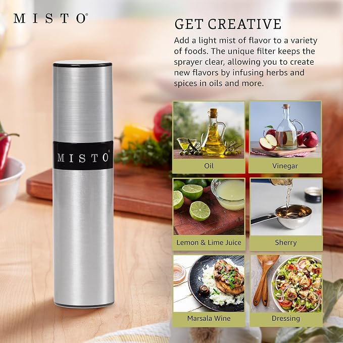 Misto Gourmet Olive Oil Sprayer Set of 2 Aluminum Bottles - Refillable Pump Mister for Cooking, Salads, Grilling - 3.2 oz Each, No Propellants