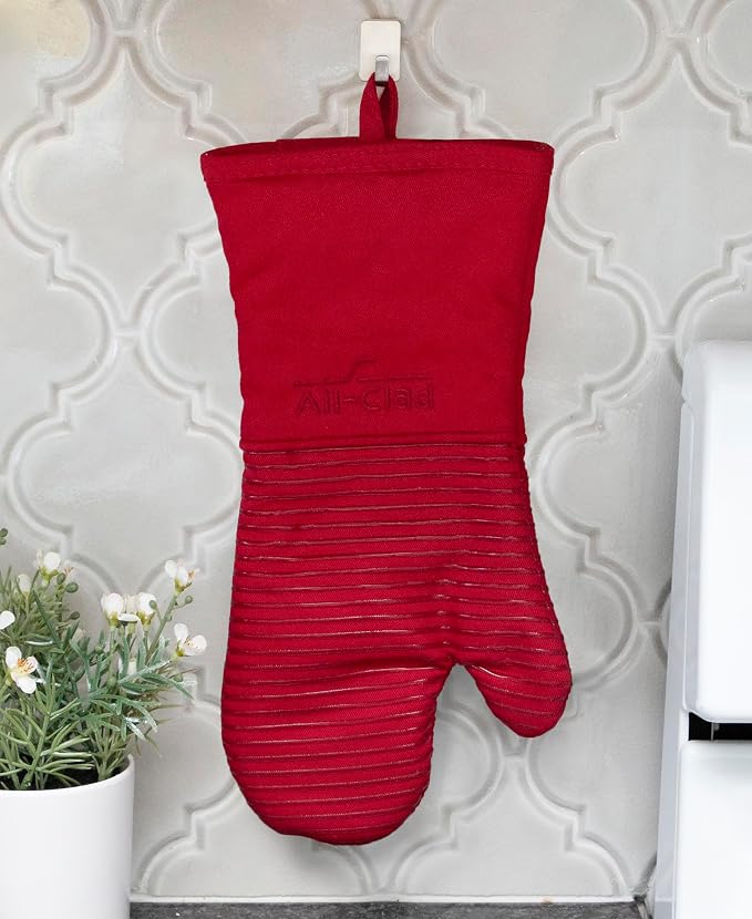 All-Clad Silicone Oven Mitts: Heat Resistant up to 500 Degrees - 100% Cotton & Silicone, 14"x7" Oven Mitt for Kitchen and Barbeque, 2-Pack, Chili