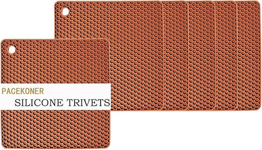 6-Pack Silicone Trivet Mats, Heat Resistant Hot Pads, Dishwasher Safe Kitchen Mats, BPA-Free Pot Holders for Table, Countertop, Stove, Honeycomb Design (Brown, 7" Square)