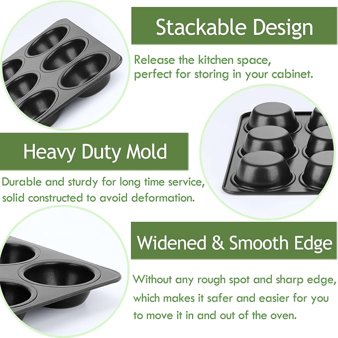 Herogo 12-Cup Nonstick Muffin Pan Tin for Baking, Metal Nonstick Cupcake Tray Set for Making Egg Muffin Quiches, Mini Brownie, Easy to Clean & Quick Release, Oven & Dishwasher Safe, Black