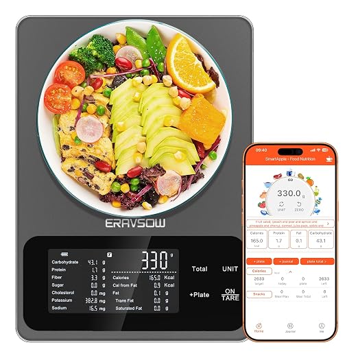 Smart Kitchen Food Scale, Nutrition App Tracks Calorie & Macros, 10kg/22lb | Powered by USDA Database; 30+ Nutrients in App; 12 Stats On-Screen; Visual Progress Charts; Dedicated Coffee Mode