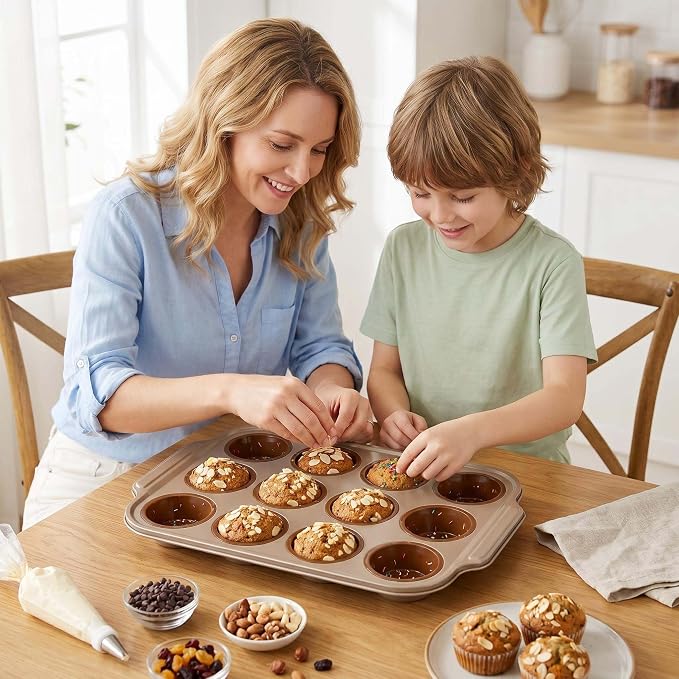 Silicone Muffin Pans for Baking with Metal Frame, 12-Cup Silicone Cupcake Pan, Egg Bite Silicone Mold, Nonstick, BPA Free, Oven & Dishwasher Safe