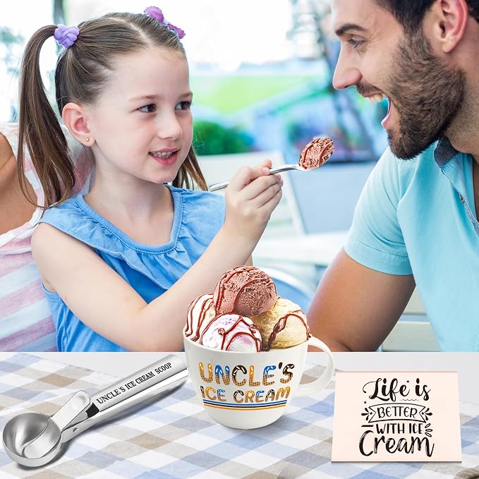 FUTBU Uncle Gifts, Uncle Gifts from Niece/Nephew, Uncle's Ice Cream Bowl Scoop Shovel Spoon Set, Uncle’s Ice Cream Gift Xmas Birthday Father's Day Present for Him