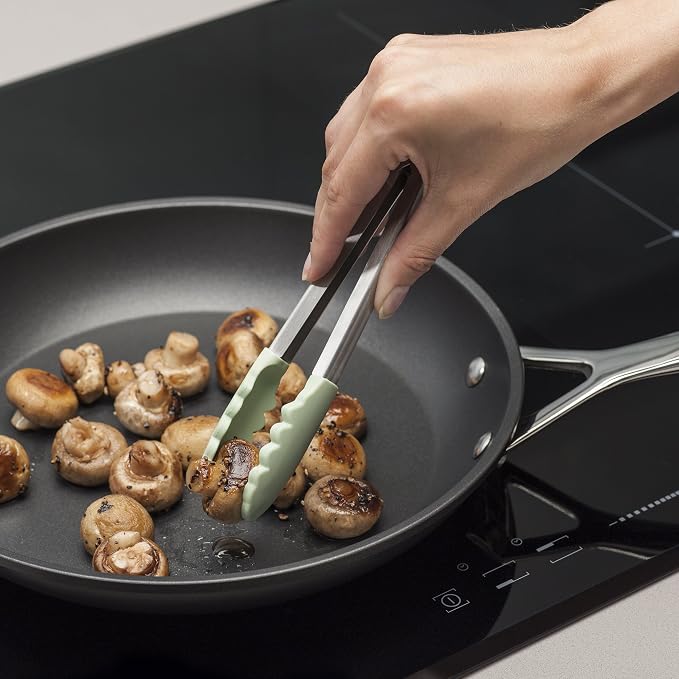 Zeal Silicone Non Stick Kitchen Mini Tongs with Stainless Steel Handle (20cm) -Sage Green, 20 cm