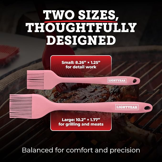 Lightyear Silicone Basting Pastry Brush Set (2 Pcs) ❘ 450°F Heat Resistant Oil Brush for Your Kitchen - Ideal For BBQ’s, Baking & Cooking | 100% Food Grade Silicone - BPA Free & Dishwasher Safe (Pink)