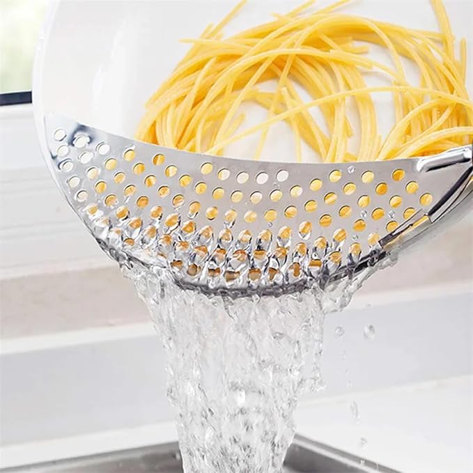 Pack of 2 Pot Strainer with Handle – 10 Inch Stainless Steel Colander with Handle Held Crescent Drainer Pan Crescent Pot Strainer Stainless Steel for Kitchen