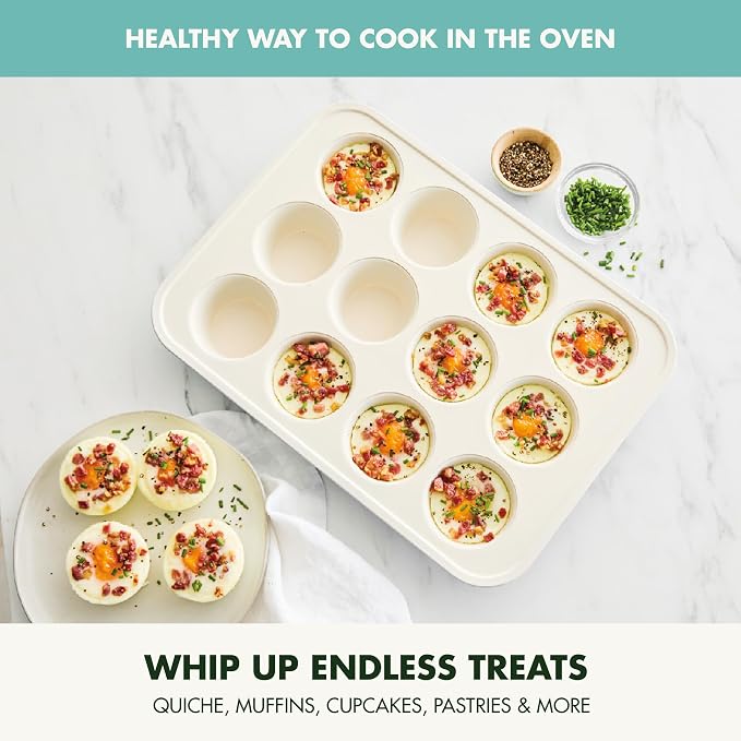 GreenPan Bakewell 12-Cup Muffin Pan, Healthy Ceramic Nonstick Bakeware, PFAS-Free Cupcake Mold, Durable Baking Tray, Versatile Kitchen Essentials, Easy Clean Ovenware, Turquoise