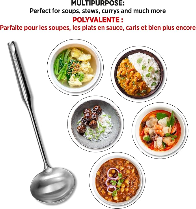 Starfrit Stainless Steel 13.8'' Asian Style Ladle -Perfect for Wok Cooking, Soups and Sauces