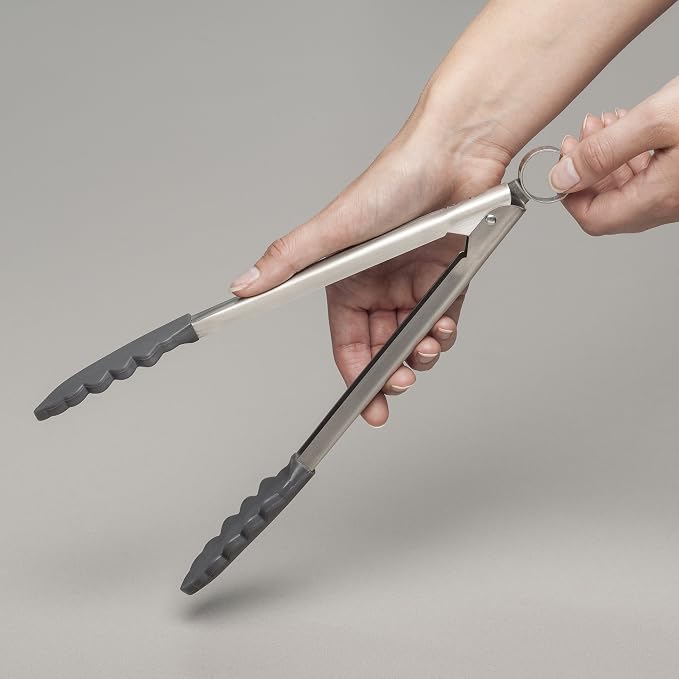 Zeal Silicone Non-Stick Kitchen Tongs with Stainless Steel Handle (26cm) -Dark Grey, 26 cm