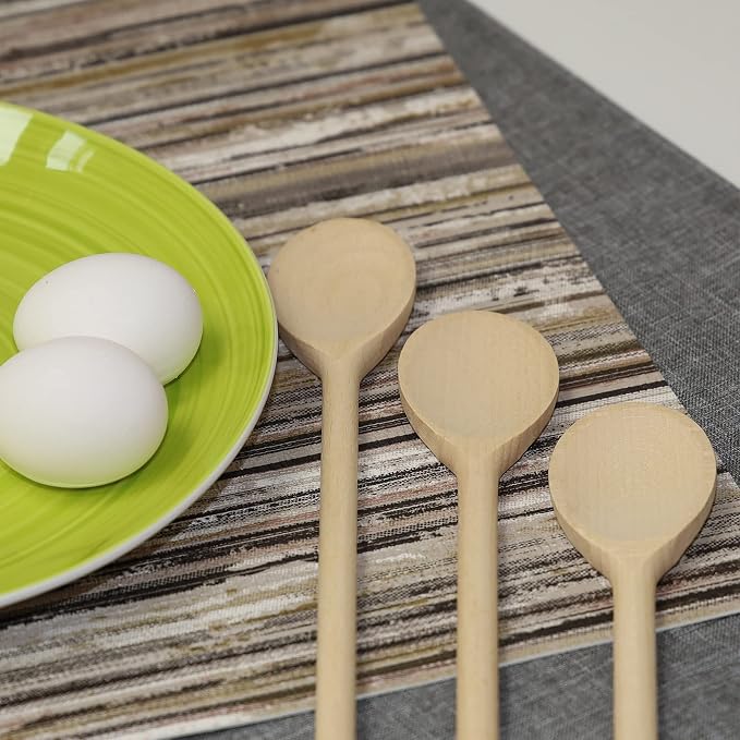 Set of 3 Wooden Spoons (10-Inch) – Natural Beechwood Mixing Spoons for Cooking, Baking & Stirring – Durable 0.45" Thick Handle & 1.9" Wide Head – Scratch-Free Utensils for Nonstick Cookware
