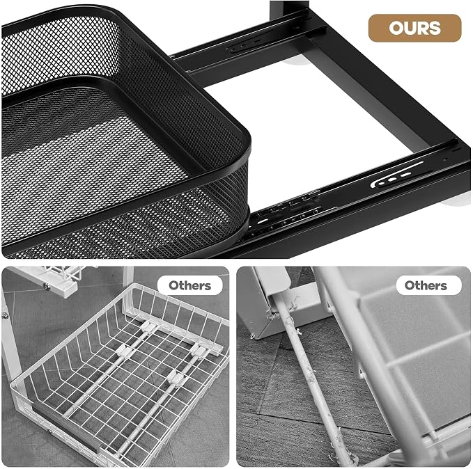 2-Pack 21.3 IN Depth Under Sink Organizer With Next-Gen Ball-Bearing Slides,Sophisticated Mesh 2-Tier Pull Out Shelf for Kitchen & Bathroom,Fits Small Items-Black