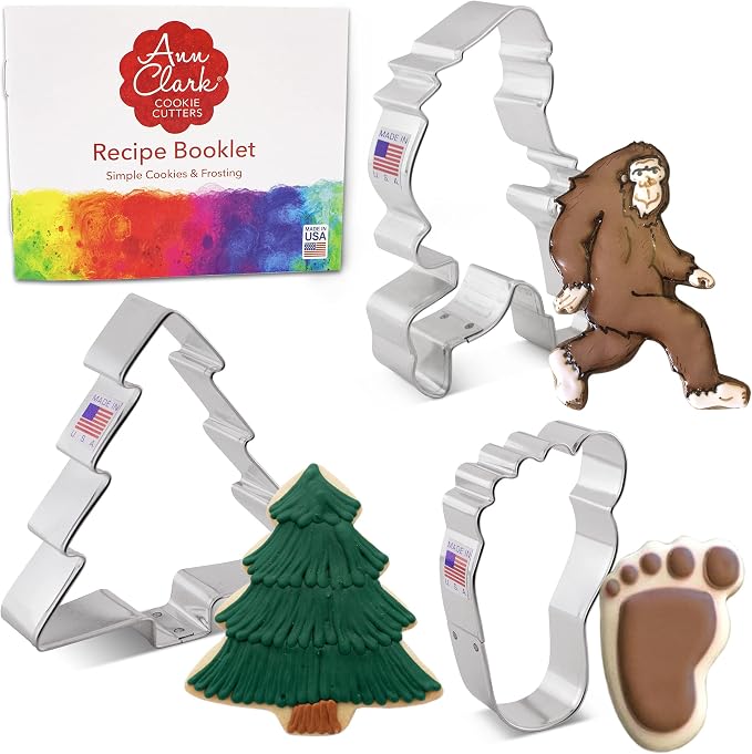 Ann Clark Bigfoot/Sasquatch Cookie Cutters 3-Pc. Set (Bigfoot, Evergreen Tree, Footprint) Made in USA