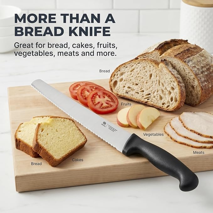 10 Inch Serrated Bread Knife for Homemade Bread, Sourdough & Artisan Loaves, 1.4116 German Stainless Steel, Protective Sheath, Black