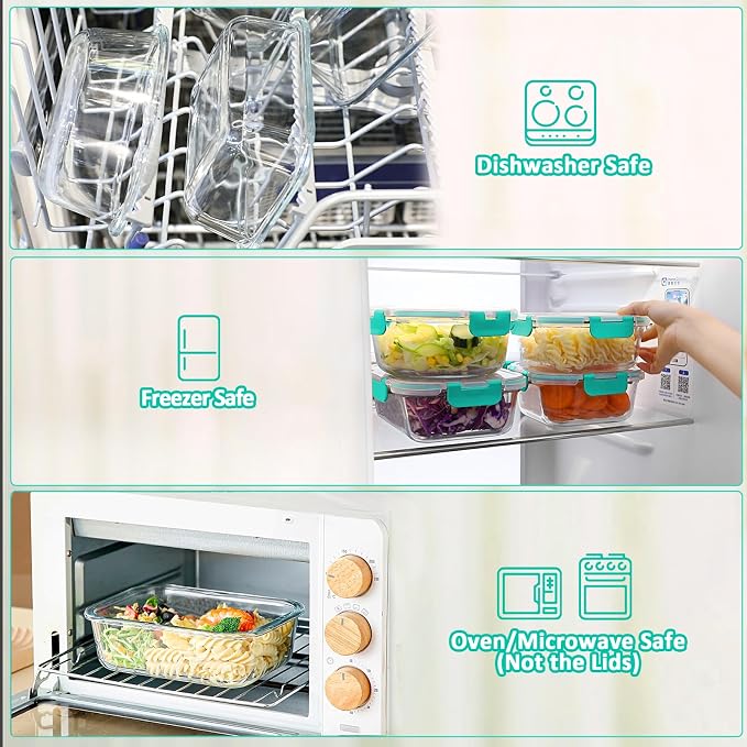 M MCIRCO 80 oz & 36 oz Extra Large Glass Food Storage Containers with Lids | Meal Prep Containers, 2 Pack 80 oz(10 cup) &2 Pack 36 oz (4.5 cup) Baking Containers, Microwave, Oven, Freezer, Green