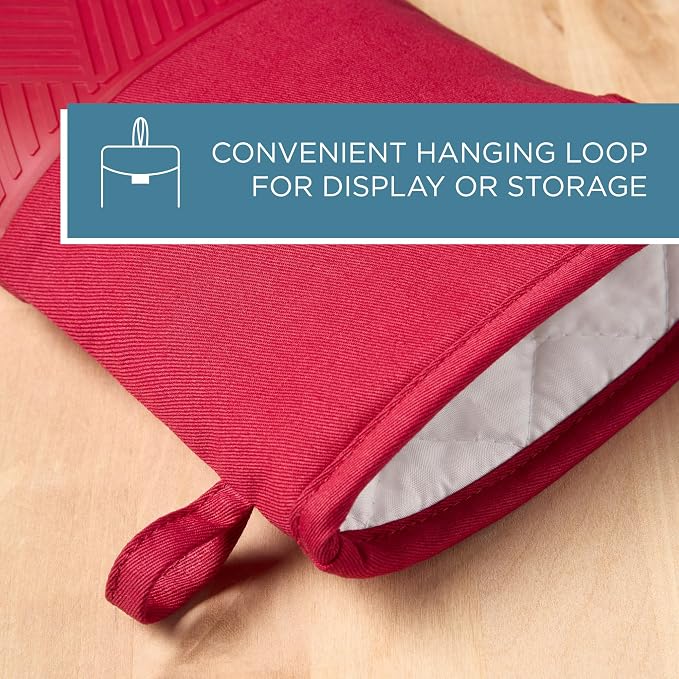 Town & Country Basics Basketweave Soft Silicone Oven Mitt 2-Pack Set, Heat Resistant up to 500F, Flexible Silicone, Non-Slip Grip, Red, 7.5"x13"