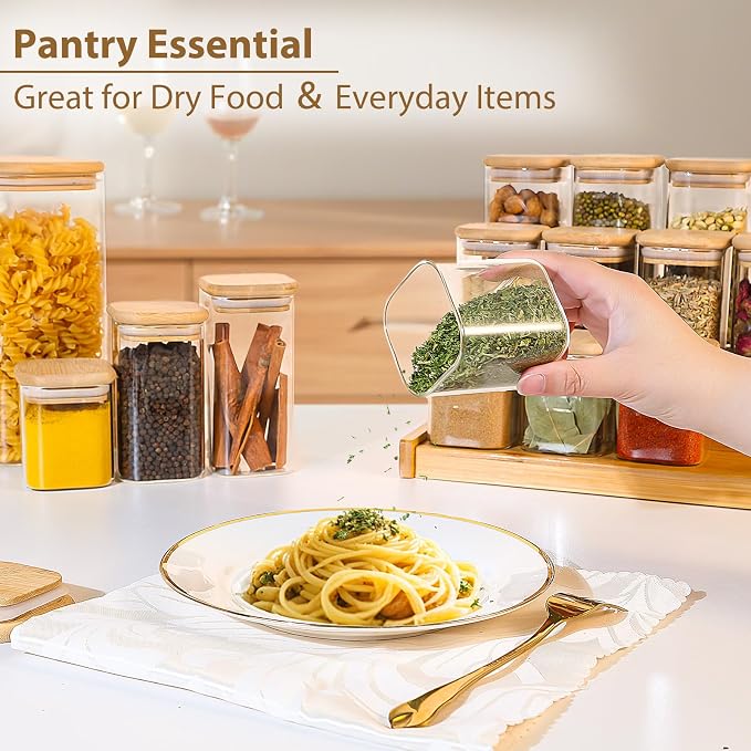 20 Pack 4 oz Square Glass Spice Jars with Lids and Labels – Airtight Small Seasoning Containers Set, Clear Glass Storage Jars for Seasoning, Spices, Kitchen Pantry Organization