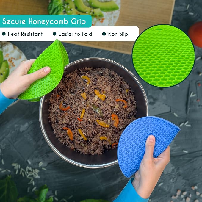 4 Pcs Thick Multicolored Trivets for Hot Dishes, Non Slip Hot Pot Holders, Kitchen Heat Resistant Silicone Pad, Extra Thick, Large.