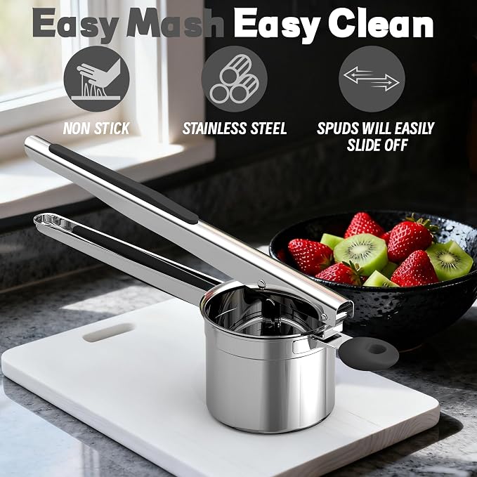 Large 15oz Potato Ricer for Mashed Potatoes, Heavy Duty 18/8 Stainless Steel Potato Masher for Baby Food & Spaetzle Maker, Masher and Ricer Kitchen Tool, Press and Mash Kitchen Gadget, Black