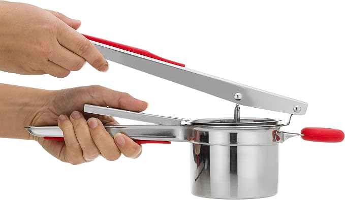 Potato Ricer Set with 3 Ricing Discs (Fine, Medium, Coarse) - Premium Stainless Steel Baby Food Strainer, Fruit Masher, and Food Press with Ergonomic Comfort Grip