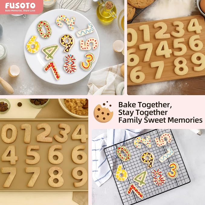 FUSOTO 9PCS Number Cookie Cutters Set, Birthday Numbers 0-8(6 Reverses to 9), 4 Inches Stainless Steel Cookie Cutters for Baking, Number Shaped Baking Tool for Homemaking Biscuit, Cookie, Dough