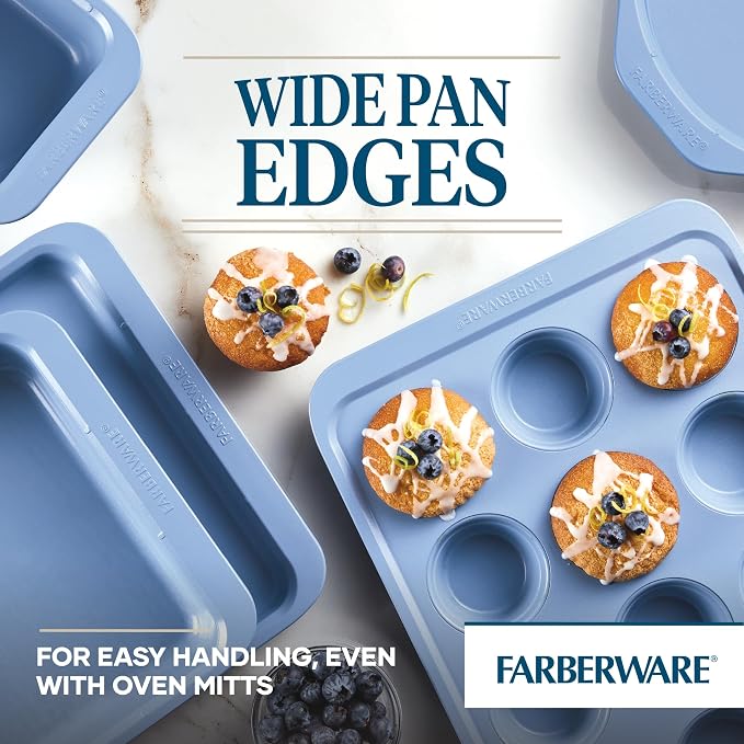 Farberware Easy Solutions Nonstick Bakeware Meatloaf/Loaf Baking Pan, 9 Inch x 5 Inch with Portion Marks - Blue