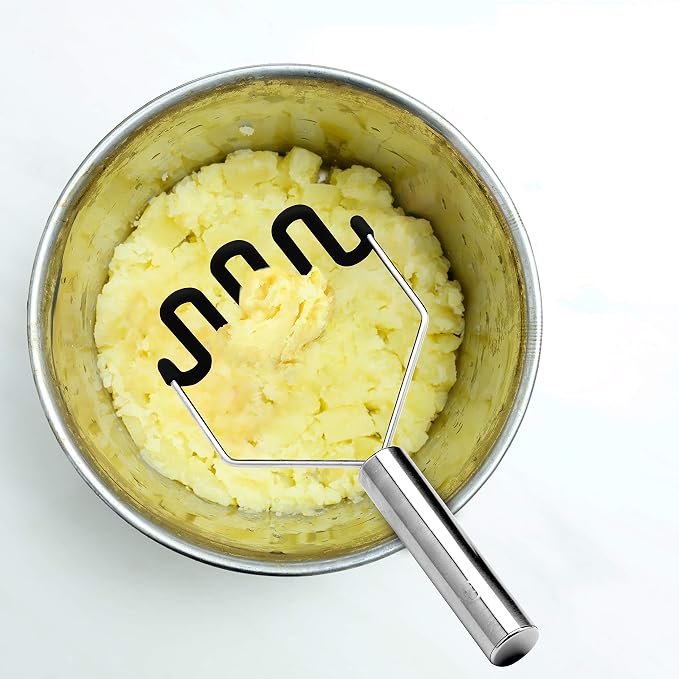 Jell-Cell Potato Masher - Silicone Protect Body with Premuim Stainless Steel Non-Scratch Cookware for Smooth Mashed Potato Vegetables and Fruits Color Black