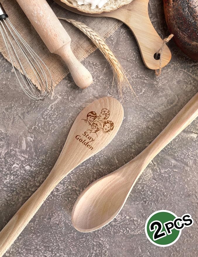 2PCS Funny Wooden Spoons for Cooking, Golden Girls Cooking Spoons for Women, Golden Girls TV Merchandise Show Gift, Kitchen Decor Accessories Housewarming Gifts for Woman Chef Fans