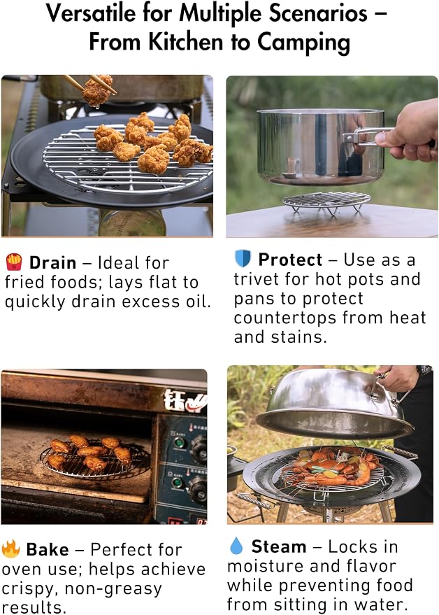 CAMPINGMOON 10.6 Inch Round Cooling Rack 304 Stainless Steel Steamer W27 | 10.6 Inch Diameter Creates Ample Space for Cooling Steaming and Draining