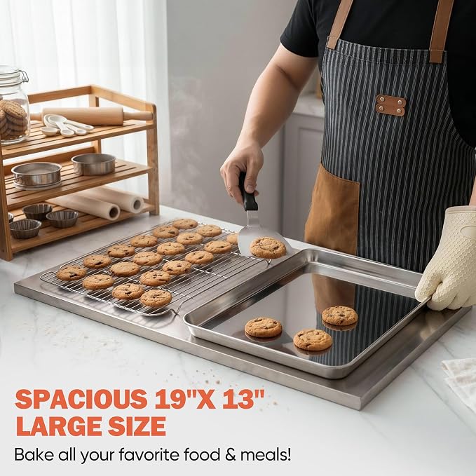 Homikit 2 Pack Cooling Racks, 18.9 * 12.6 Inch XL Stainless Steel Baking Rack for Cooking | X-Large Roasting Grilling Rack Set for Bacon Bread Cookie, Oven Wire Rack Fit Large Sheet Pan, Heavy Duty & Dishwasher Safe