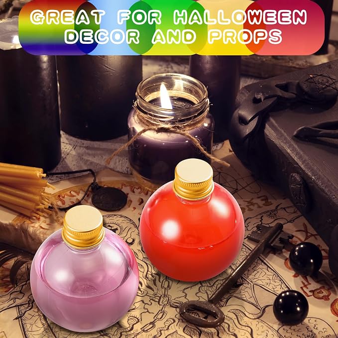 Layhit 24 Pcs Spherical Plastic Potion Bottles Ball Shape Round Bottles 3.4 oz Sand Art Jar with 5 Funnels Decorative ‌container Candy Jar for Valentines Birthday DIY Crafts(Gold,Aluminum Lid)