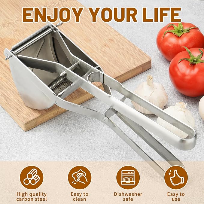 Potato Ricer, Heavy Duty Stainless Steel Professional Ricer for Mashed Potatoes and Ricer Kitchen Tool, Mash Potato Masher for Creamy Mashed Potatoes (Silver)