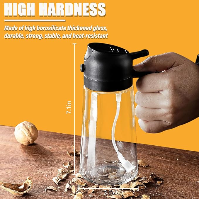 2 in 1 Oil Dispenser and Sprayer, 470ml Glass Bottle for Kitchen, Cooking, Air Fryer, Salad, BBQ (Black)