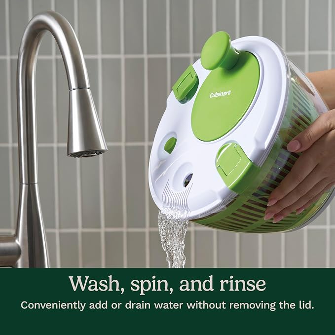 Cuisinart Large Spin Stop, 5qt, CTG-00-SAS1 Salad Spinner, 5 Quart, Green & White