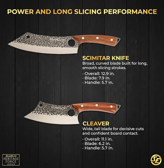 6PC Knife Set Leather Roll Cleaver Serbian Viking Boning Scimitar Kiritsuke | Butcher Knives • Kitchen Knife Set • Meat Cutting • BBQ • Carving • Slicing • Prep • Hammered Pattern Forged Steel Blades