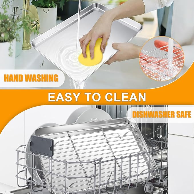 Homikit Small Baking Sheet with Rack Set for Toaster Oven (2 Pans+2 Racks) | 10.4x8 Inch Stainless Steel Cookie Pans with Wire Cooling Racks Set, Metal Bacon Crisp Trays Non Toxic, Dishwasher Safe