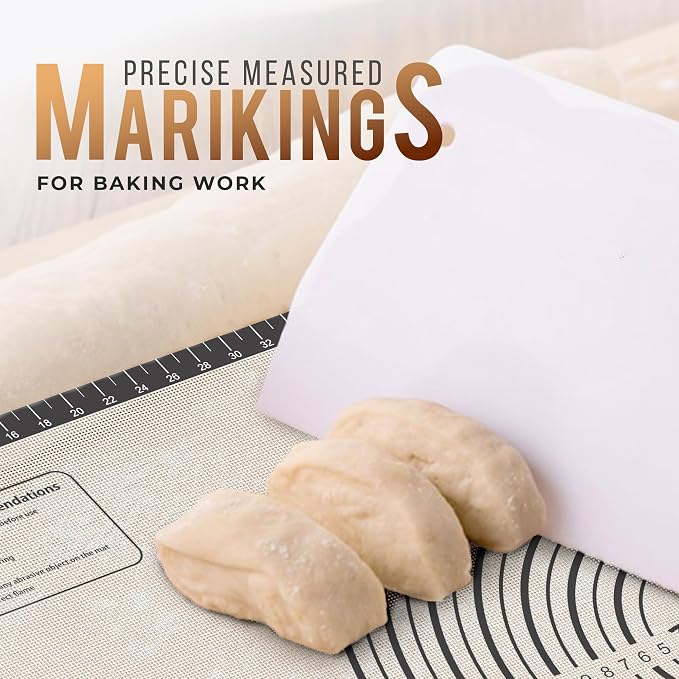26 * 16 inches Black, Non-Slip Silicone Baking Sheets - Baking Mat with 0.7mm Thickness - Non-Stick Pastry & Cookie Mat for Kitchen Counter for Rolling Out Dough with Measurements.