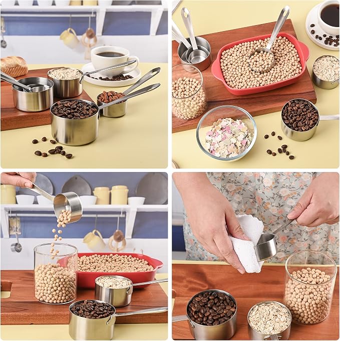 Measuring Cups and Spoons Set of 19, 7 Stainless Steel Stackable Measuring Cups, 9 Measuring Spoons, Metal Measuring Spoons and Cups for Dry or Wet Ingredients During Kitchen & Baking