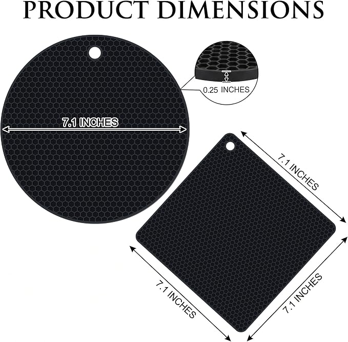 4 Pack Silicone Trivets for Hot Dishes | Heat-Resistant Non-Slip Hot Pads for Kitchen Countertops and Tables, Food-Grade Thick Silicone Mats (7.1x7.1in)