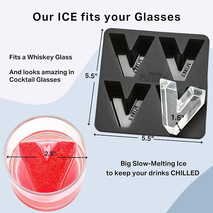 DRINKSPLINKS Custom Letter V Ice Cube Molds. Monogram Ice Cube Mold with Initials. Large Monogrammed Silicone Trays for Bourbon, Whiskey and Cocktails. Fun, Customized Gifts for Men and Women.