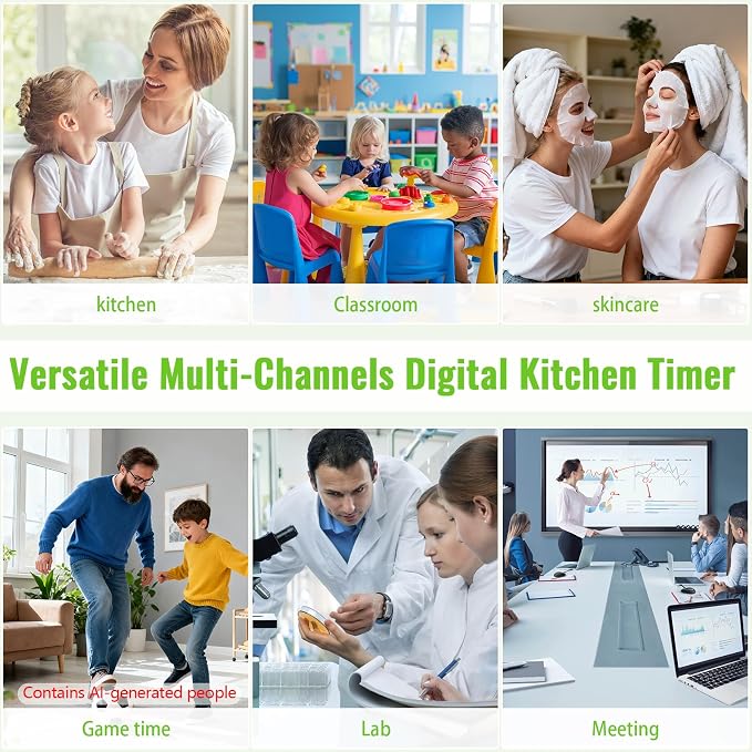 Digital Dual Kitchen Timer, 4-Channel Magnetic Countdown Timer for Cooking, On/Off, Large Display Multi Food Loud Alarm Silent for Classroom Seniors Battery Included (Black)