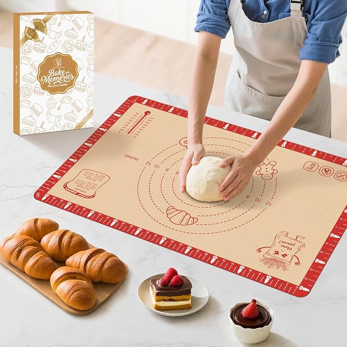 Non-Slip Silicone Baking Mat - 32x24 inch Extra Thick Pastry Mat with Measurements for Sourdough, Macarons, Bread, Pizza, Dough Rolling, Kneading, Oven Mat Heat Resistant to 480°F for Baker