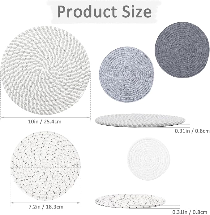 5Pcs 10in and 7in Trivet Mats Set for Hot Dishes, Cotton Heat Resistant Hot Pads Set for Kitchen Counter, Table (5 Pack)