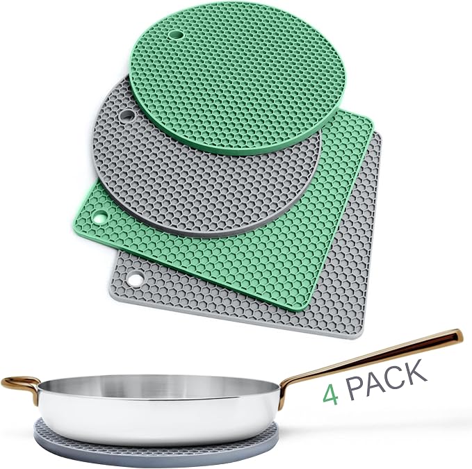 Silicone Trivets for Hot Dishes, Pots, Pans (4 Pack) - Heat-Resistant Pot Holders for Kitchen Countertop Mats - Silicone Trivet Mat - Multipurpose Counter Pads