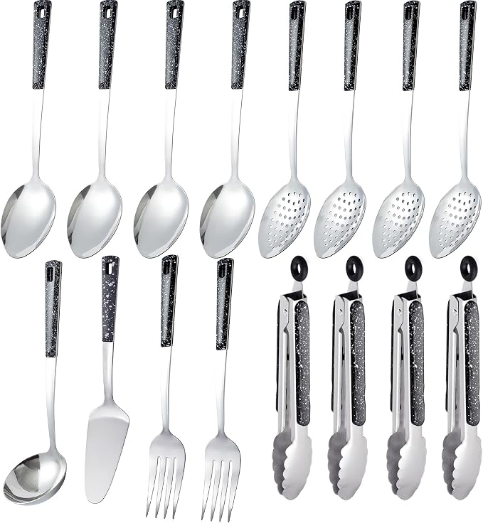 16-Piece Stainless Steel Buffet Serving Set | Premium Serving Utensils with Heat-Resistant Handles for Family Gatherings, Parties, Catering & Holiday Meals