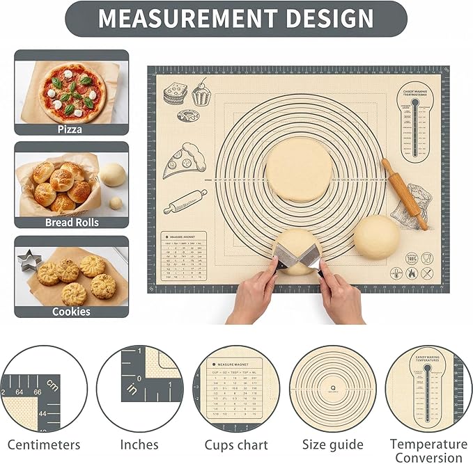 Silicone Baking Pastry Dough Mat - 28x20Inch Extra Large Cookie Bread Rolling Mats Sheet, Nonstick Kitchen Counter Kneading Board Thick Reusable Pie Cookies Pizza Fondant Making Matt Baking Supplies
