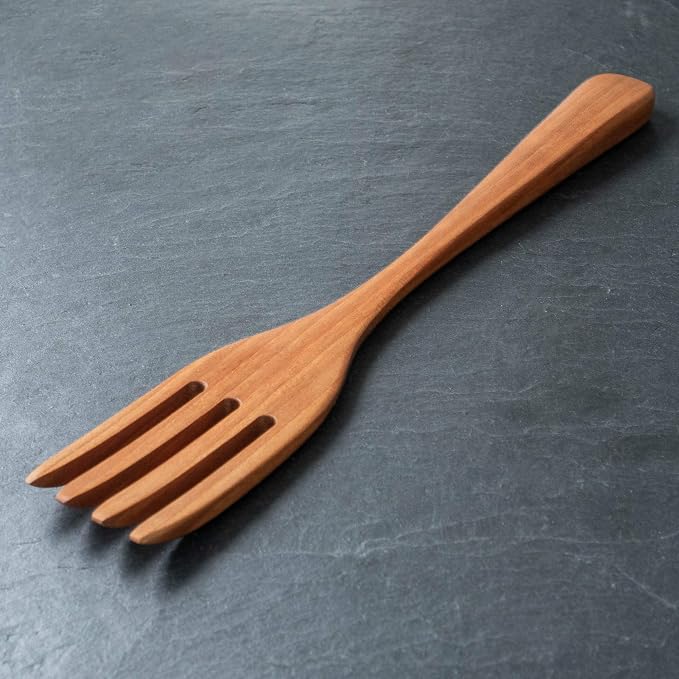 Handmade Wooden Pasta Fork - Made in the USA with Pennsylvania Black Cherry Wood - 12" Spaghetti Server Utensil and Pasta Server