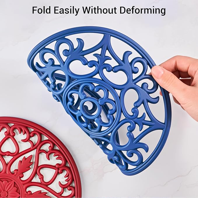 SMARTAKE 6 Set Silicone Trivet Mats for Hot Dishes, Heat Resistant Pots and Pans Holders, Non-Slip Flexible Hot Pads Coasters for Countertops Table, Modern Kitchen Decor Accessories (Navy Blue)